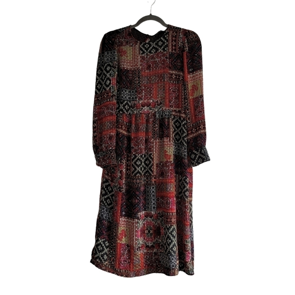 Zara Textured‎ Stain Glass Print Long Sleeve Dress